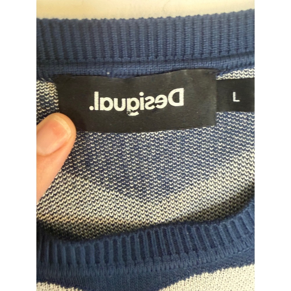 Desigual Navy Blue White Striped Heart Cutout Long Sleeve Sweater Large - Picture 3 of 10